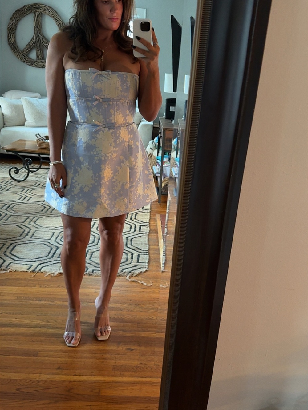 V. Chapman Strapless Mini Dress in Light Blue and Cream Floral